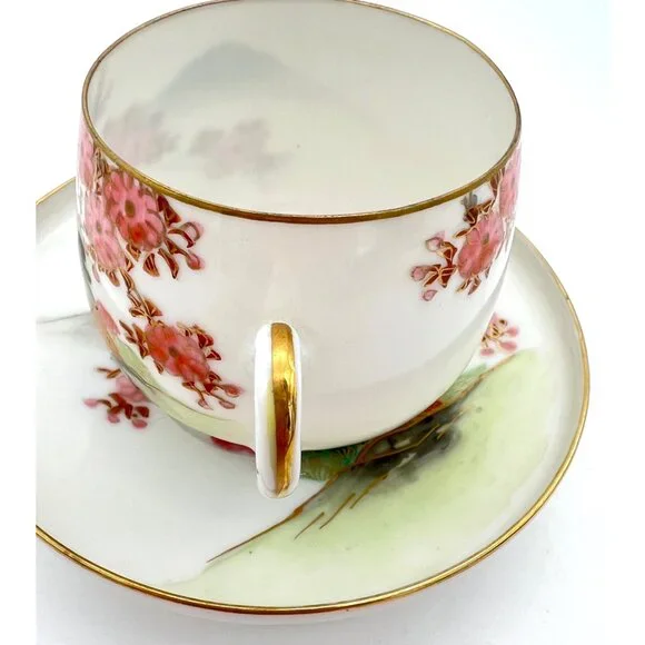 Vintage Japanese Geisha Lithophane Demitasse Teacup Saucer Cherry Blossoms Gilt - Picture 8 of 8